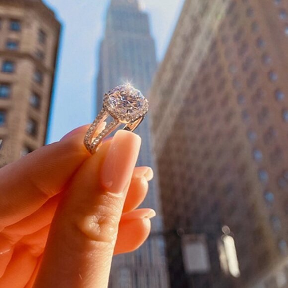 🍁 Radiant Cut Dazzling Zircon Cross Double Layer Rings for Women, PD609 - Picture 3 of 4